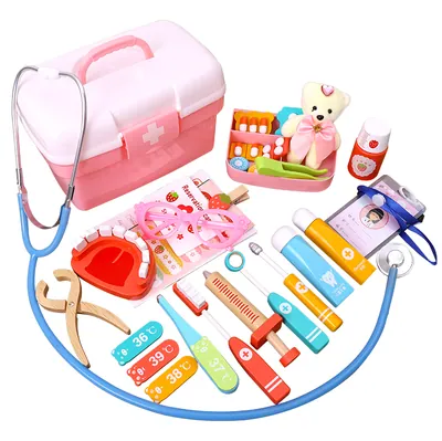 Unisex Classic Wooden Pretend Play Doctor Set Nurse Injection Medical Kit Role Play Toy view 2