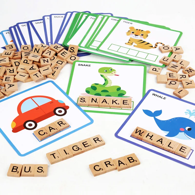 Wooden Montessori Toys Learning Spell Word Letter Matching Puzzle Games Fine Motor Training — wooden math & teaching aids wholesale