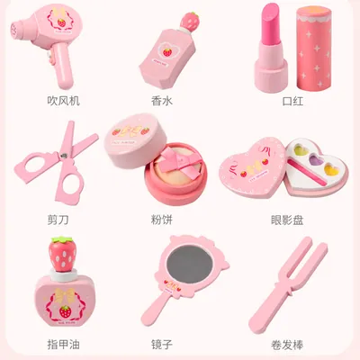 Custom Unisex Wooden Pink Dresser Cosplay Makeup Set Girl Accessory Toy and Kids' Makeup Set — wooden pretend play & role play wholesale