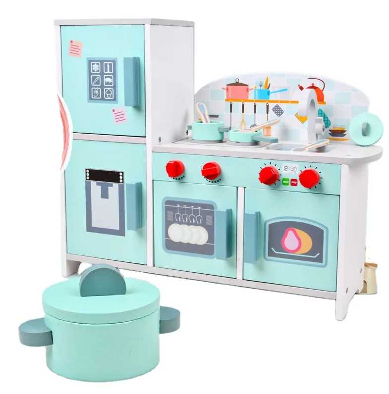 Children Cooking Game Pretend Play Mini Green Refrigerator Kitchen Children Wooden Kitchen Toys — wooden pretend play & role play wholesale
