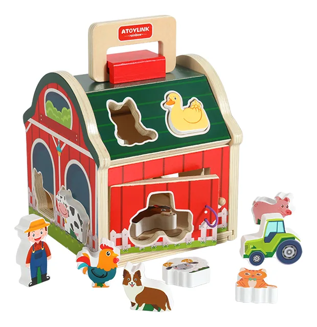 Montessori Farm Animal Matching STEM Shape Color Sorting House Stacking Blocks Wooden Sorting — wooden montessori & early learning wholesale