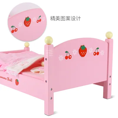 Unisex Mini Doll Bed Toy for Kids Wooden Furniture Simulation Pretend Play for Girls and Boys view 3