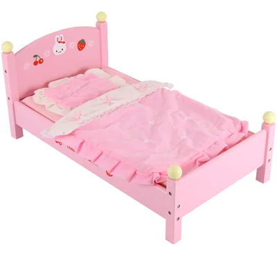 Unisex Mini Doll Bed Toy for Kids Wooden Furniture Simulation Pretend Play for Girls and Boys view 2