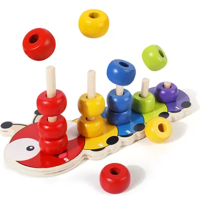 Baby Early Education Puzzle Wooden Rainbow Ring Toys Superimposed Beads Wood Toys For Kids — wooden puzzles & tangrams wholesale