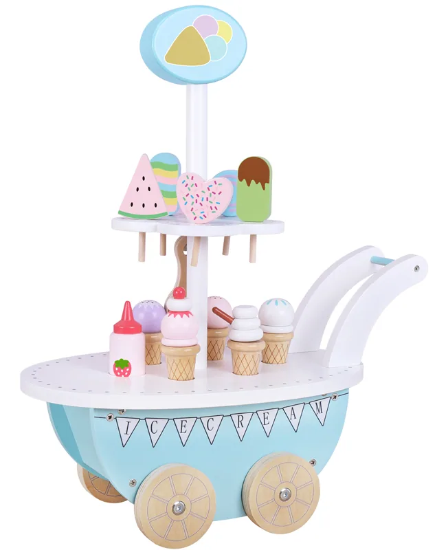 Unisex Wooden Ice Cream Dessert Stand Cart Kids' Role Play Educational Kitchen Toy Free Sample — wooden pretend play & role play wholesale