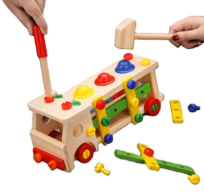 Multi-functional DIY Tools Truck Building Block Toys Knock Screws Wooden Toys Car Assembly Kit view 3