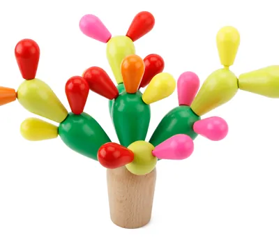 Wooden Stacking Rainbow Cactus Toy To Build And Stack Cactus Blocks To Balance Puzzle Fun view 3