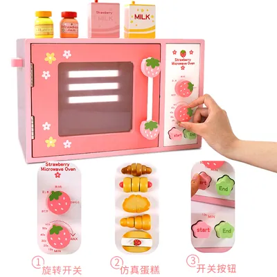 Unisex Children's Wooden Microwave Oven Play Set Toasted Bread Slicer with Parents Toys view 2