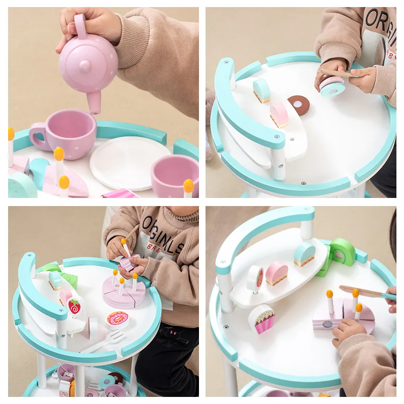 Children Role Play Wooden Kitchen Toy Simulation Cake Funny Cut Afternoon Tea Pretend Shopping — wooden pretend play & role play wholesale