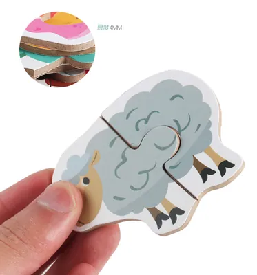 2 pcs Matching Puzzle Animal Traffic Fruit Vegetable Early Educational Montessori Wooden Toys view 2