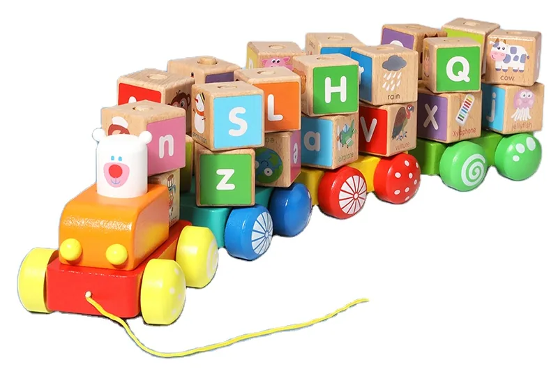 Creative Cartoon Building Blocks Small Train Toy Alphabet Cognitive Enlightenment Game Wooden — wooden building blocks & construction wholesale