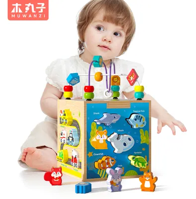 Montessori Educational Wooden Puzzle Box Wooden Geometric Shapes Matching Games Busy Box view 2