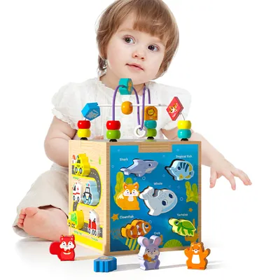 Montessori Educational Wooden Puzzle Box Wooden Geometric Shapes Matching Games Busy Box — wooden montessori & early learning wholesale