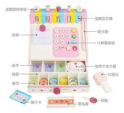 Cute Style Multifunction Wooden Toy Cash Register Pretend Play & Educational Role-Playing — wooden pretend play & role play wholesale