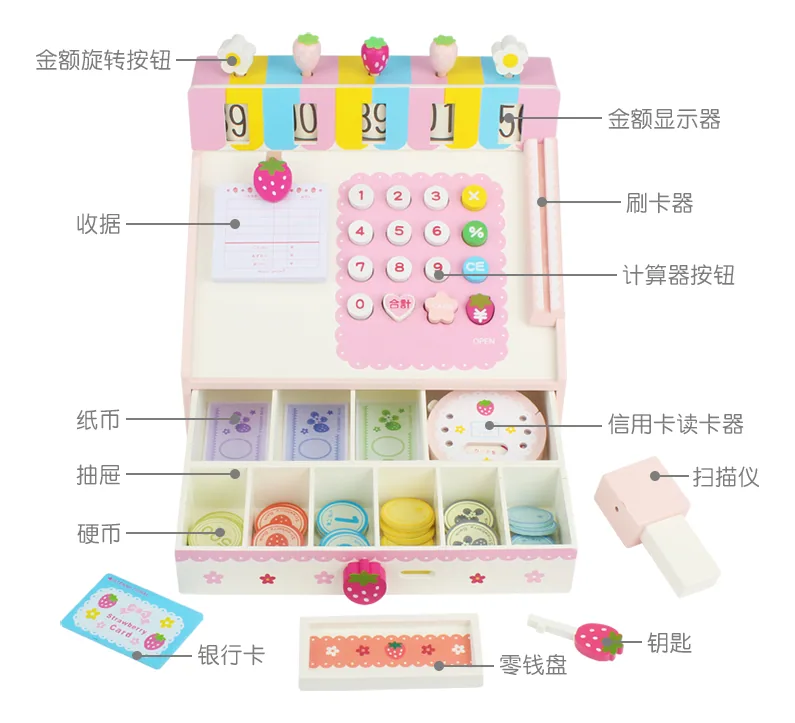 Cute Style Multifunction Wooden Toy Cash Register Pretend Play & Educational Role-Playing — wooden pretend play & role play wholesale