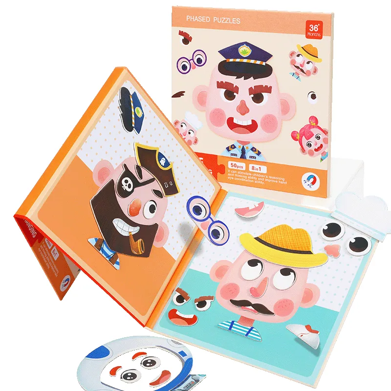 Wooden Puzzle Set Unisex Magnet Play Crazy Faces Toy For Kids 2-4 Years Educational Paper — wooden puzzles & tangrams wholesale