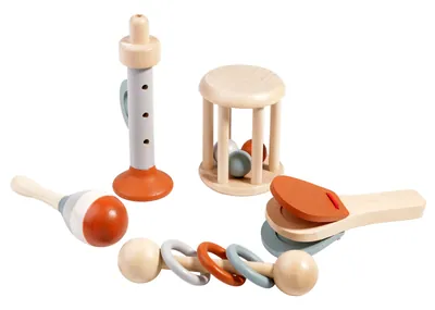 Ringing Bell 5-piece Set Early Toy Children Rattle Set Wooden Musical Instrument Toy — wooden baby & toddler (0-3) wholesale