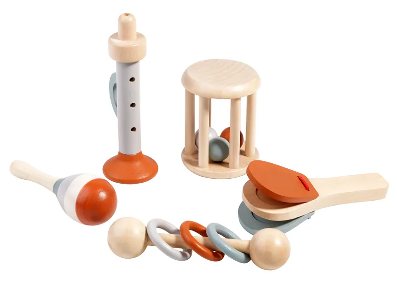 Ringing Bell 5-piece Set Early Toy Children Rattle Set Wooden Musical Instrument Toy — wooden baby & toddler (0-3) wholesale