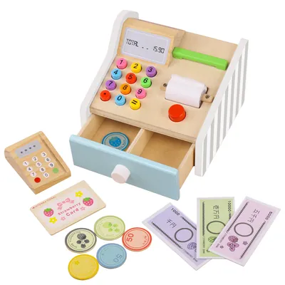 Unisex Children's Pretend Play Cash Register Set Wood Simulation Cashier Toys for 2-4 Years — wooden pretend play & role play wholesale