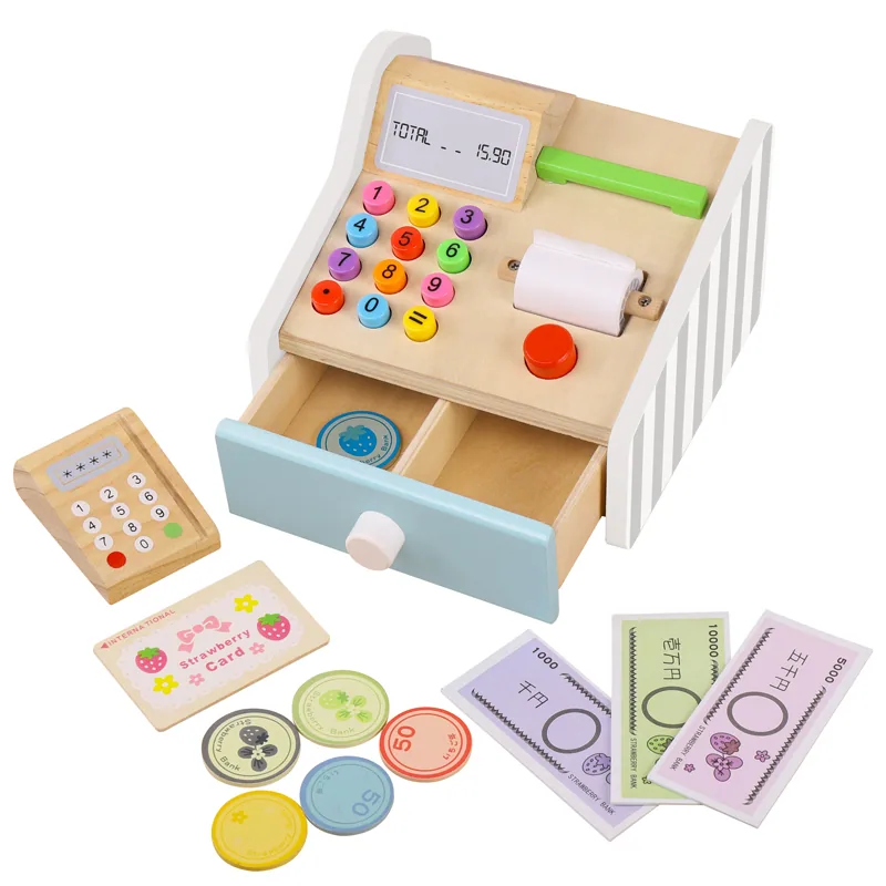 Unisex Children's Pretend Play Cash Register Set Wood Simulation Cashier Toys for 2-4 Years — wooden pretend play & role play wholesale