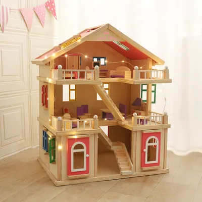 Unisex Solid Wooden Doll House Educational Pretend Play DIY Toys Wood Toys for Girls and Boys — wooden pretend play & role play wholesale