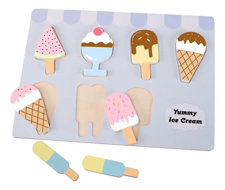 Unisex Educational Happy Wooden Ice Cream Kitchen Jigsaw Puzzle Toy Set Perfect Gift — wooden pretend play & role play wholesale