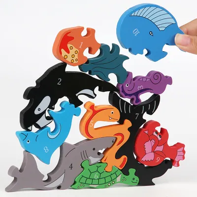 C02004 Unisex Montessori Educational Wooden 9-Digit Jigsaw Puzzles Cartoon 3d Puzzle Blocks — wooden puzzles & tangrams wholesale