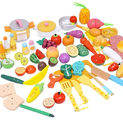 Unisex Kids Pretend Play Kitchen Set Wooden Vegetable Fruit Cutting Foods Toys Educational view 3
