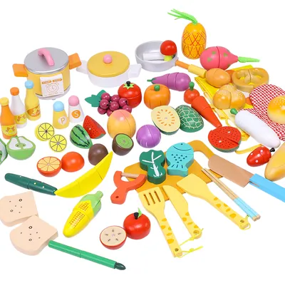 Unisex Kids Pretend Play Kitchen Set Wooden Vegetable Fruit Cutting Foods Toys Educational view 2