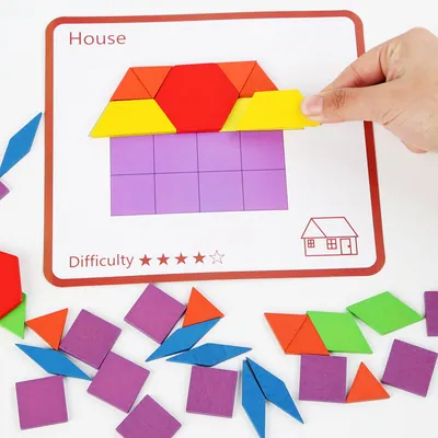 155 pcs Custom Children Wooden Geometric Pattern DIY Jigsaw Puzzle Early Educational Tangram — wooden puzzles & tangrams wholesale