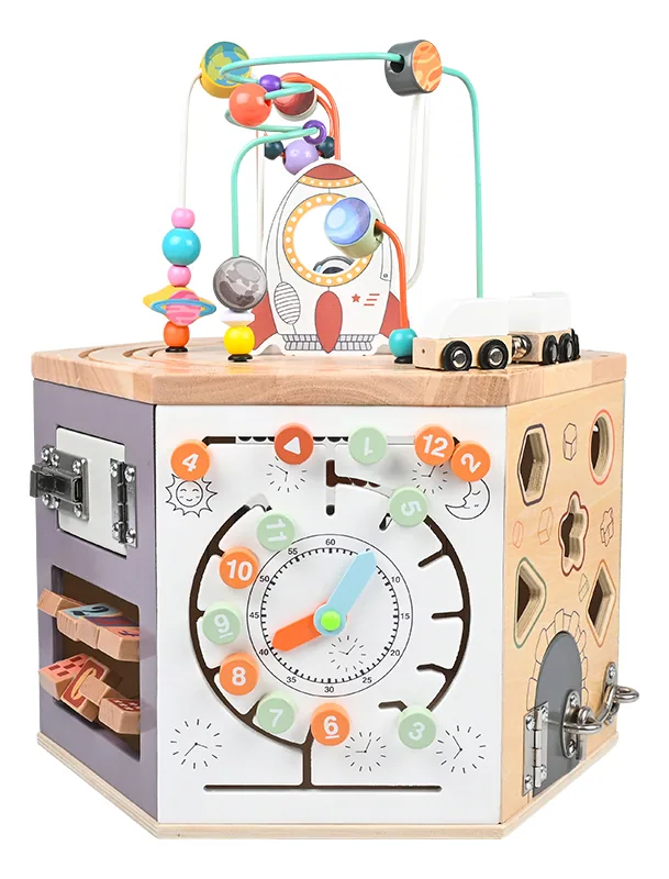 Baby Education Busy Board Activity Cube Multi-functional Wooden Multi-in-one Round Beading — wooden sensory & busy boards wholesale