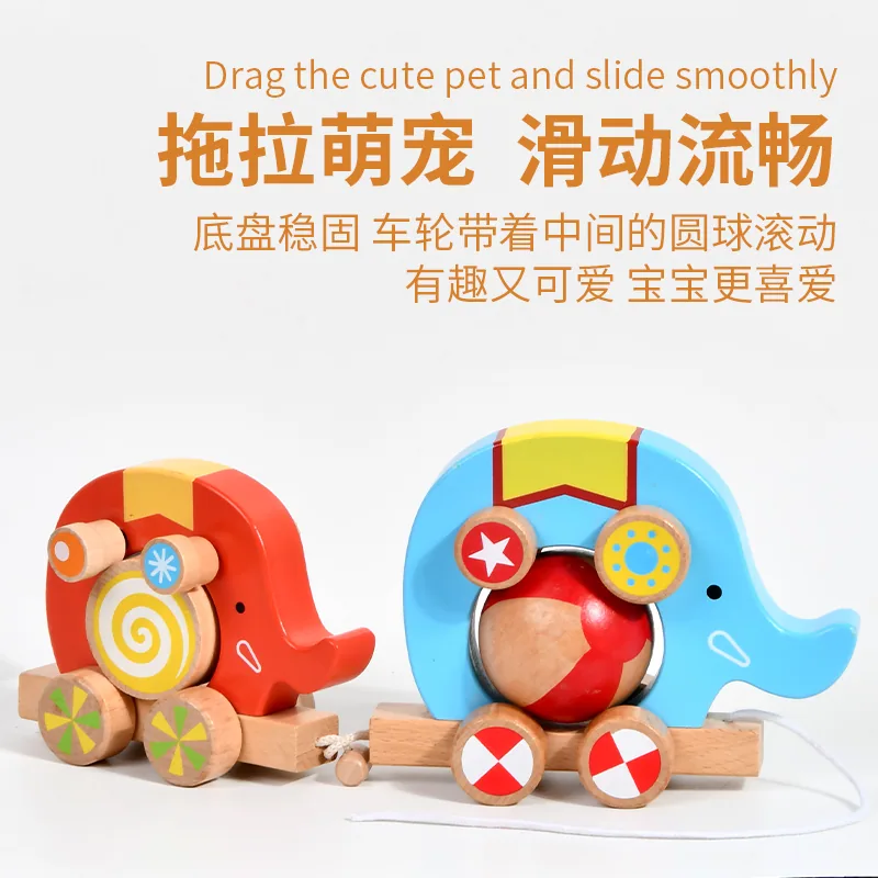 Children Wooden Elephant Circus Trailer Truck Creative Parent-child Interactive Early Toys — wooden building blocks & construction wholesale