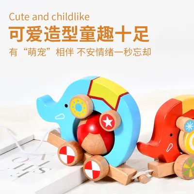 Children Wooden Elephant Circus Trailer Truck Creative Parent-child Interactive Early Toys view 3