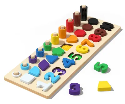 Montessori Early Educational Children's Wooden Shape Number Rings Matching Board Game Early — wooden math & teaching aids wholesale