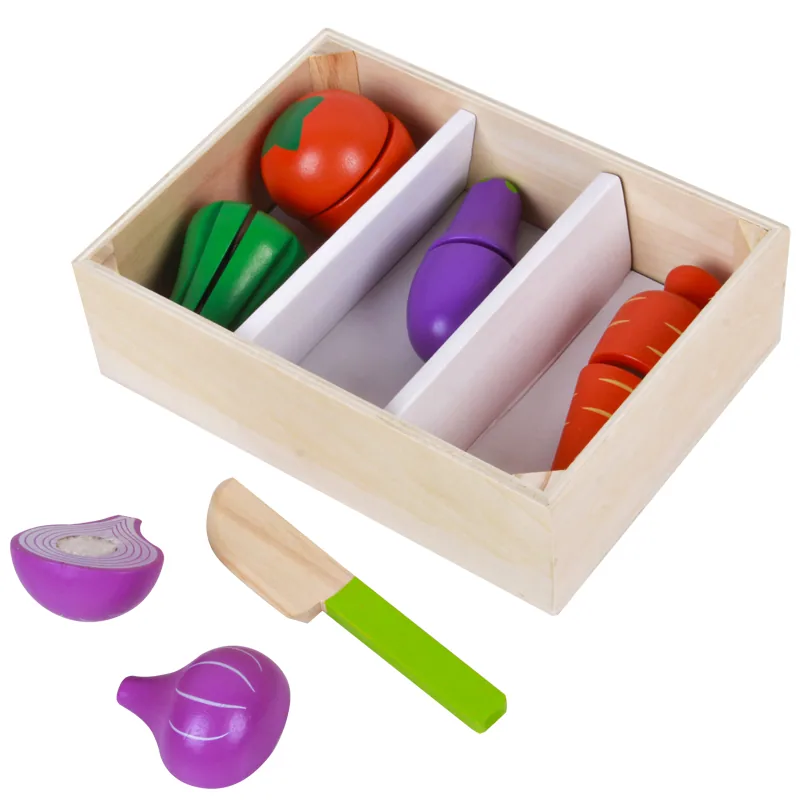 Factory Wooden Educational Preschool Kids Baby Role Play Game Set Cutting Fruits Vegetables — wooden pretend play & role play wholesale