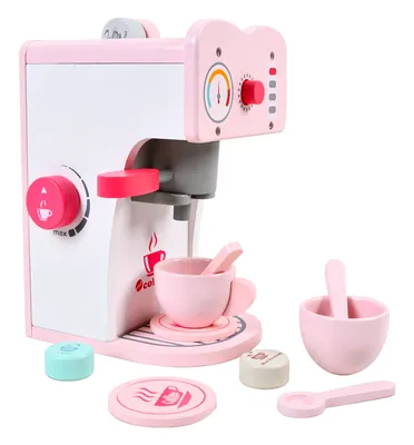 Baby Wooden Pink Simulation Bread Toaster Coffee Maker Game Educational Pretend Kitchen Set view 2