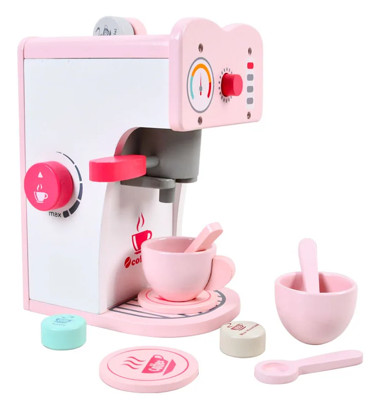 Baby Wooden Pink Simulation Bread Toaster Coffee Maker Game Educational Pretend Kitchen Set — wooden pretend play & role play wholesale