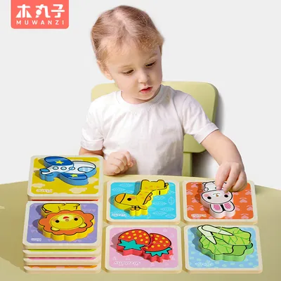 Wooden Animal Puzzle 3d Board Cartoon Jigsaw Puzzle Animal Shape Matching Puzzle Kids — wooden puzzles & tangrams wholesale