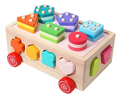 Multifunction Education Vehicle Game Toys Children's Geometry Shape Color Sorter Matching — wooden building blocks & construction wholesale