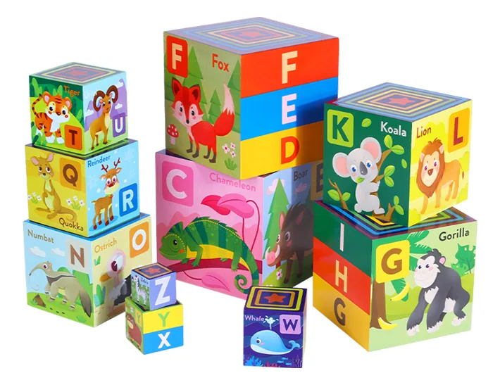 Wooden Toys Kids Cartoon Animal Letter Matching Building Block Box Early Education Puzzle — wooden building blocks & construction wholesale