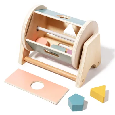 Baby Montessori Toys For Children Cognitive Wooden Tabletop Shape Rolling Learning Drum Toys — wooden montessori & early learning wholesale