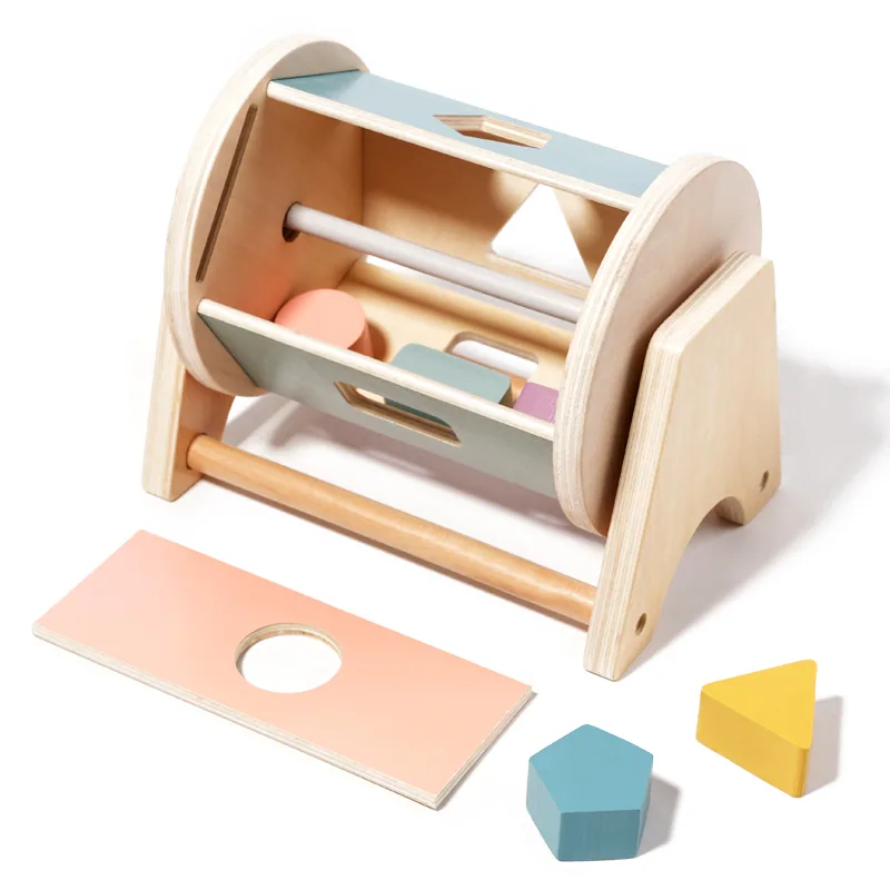 Baby Montessori Toys For Children Cognitive Wooden Tabletop Shape Rolling Learning Drum Toys — wooden montessori & early learning wholesale