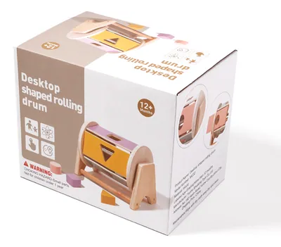 Baby Montessori Toys For Children Cognitive Wooden Tabletop Shape Rolling Learning Drum Toys view 4
