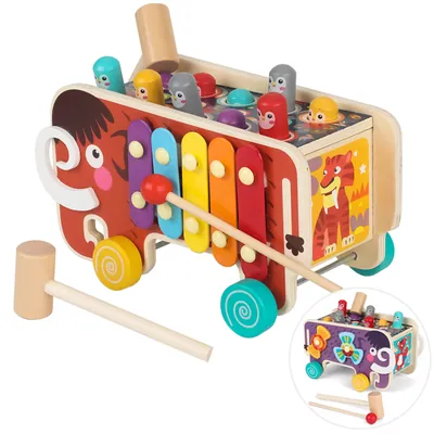 Montessori Percussion Toy Wooden Percussion Game Mammoth Push and Pull Whack-a-mole Game Motor — wooden montessori & early learning wholesale