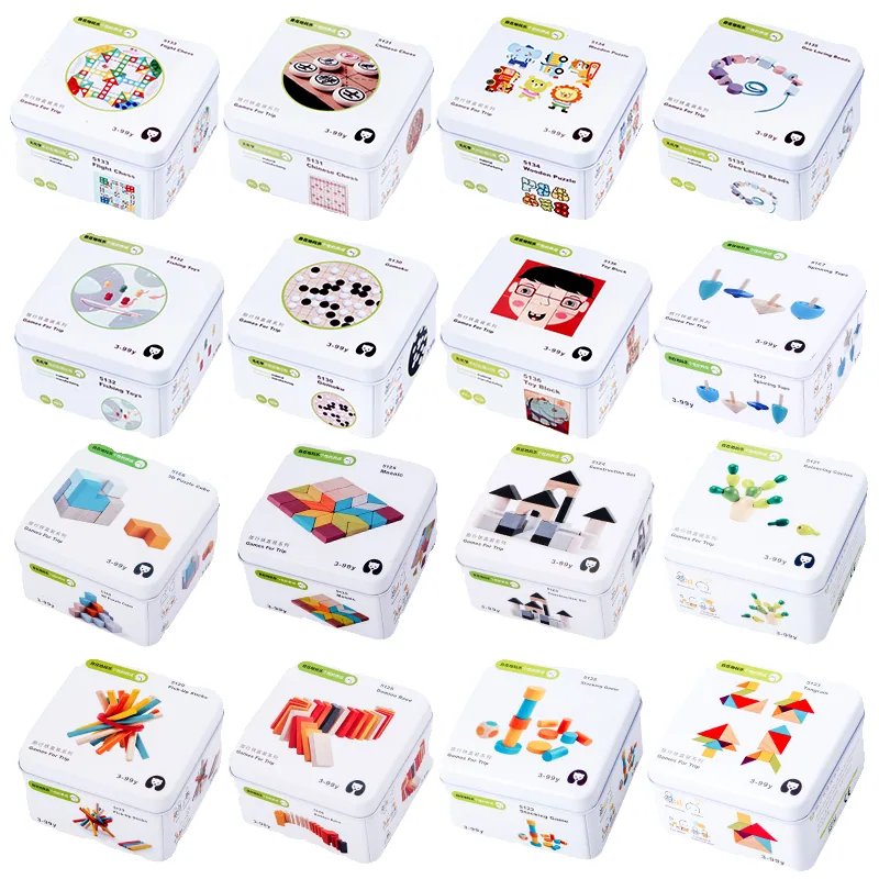 Portable DIY Wood Toy for Kindergarten Children Baby Travel Iron Box Building Blocks Puzzle — wooden building blocks & construction wholesale