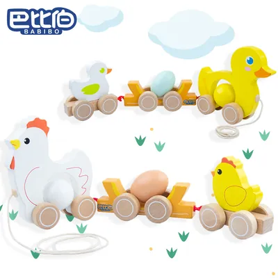 Children's Toy Duckling Chick Animal Baby Trolley Pull Rope Pull Wire Wooden Toys Toddler view 3