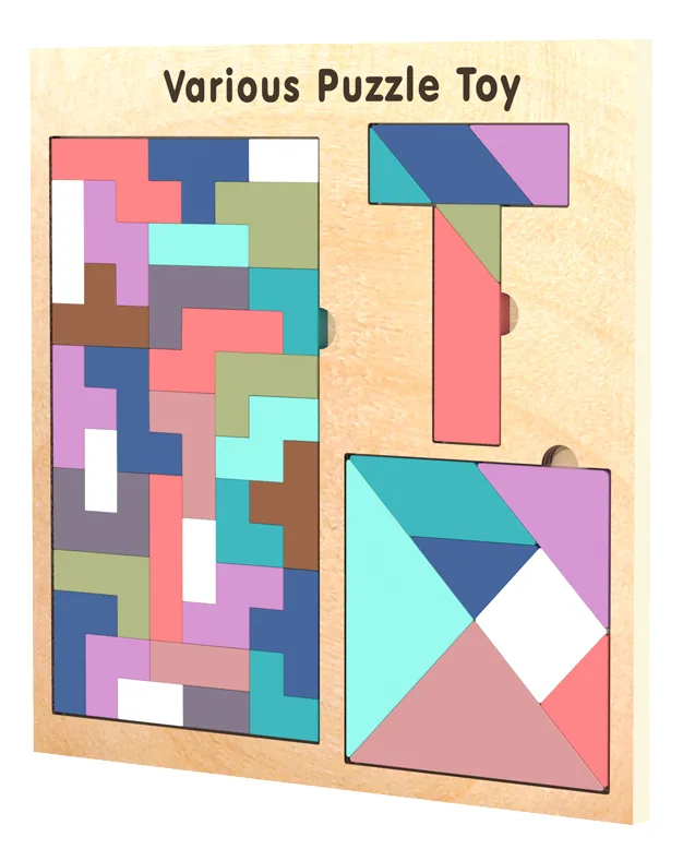 Wooden Jigsaw Puzzle Toys Children Colorful 3 In 1 Brain Training Tangram Game Educational — wooden puzzles & tangrams wholesale