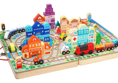 Wooden Folding Orbit Rail Car Magnetic Electric Small Train Street Building Blocks Set Train view 2