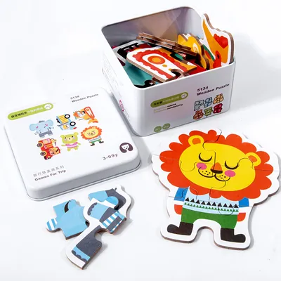 Unisex Wooden Block Set Montessori Educational DIY Toy with Animal Models Wood Jouet Enfant view 3