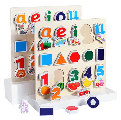 Factory Montessori Wooden Fruit Animal Cognition Puzzle Board Alphabet Number Shape Early — wooden puzzles & tangrams wholesale